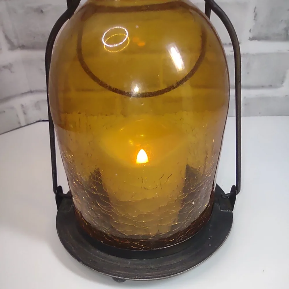 Amber Glass Lantern Flameless Candle Holder